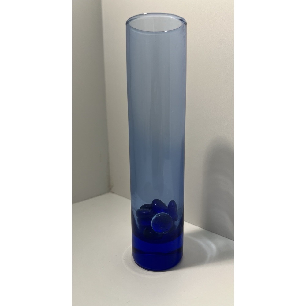 Cobalt Blue Stem Bud Vase Glass Tube Cylinder Shaped Tall Vase 7.5"